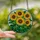 Art Lovers' Intricate Golden Sunflowers Emerald Leaves Stained Glass Mosaic Stained Glass Suncatcher - 2