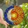 Celestial Enthusiasts Tiffany Stained Glass Moon Sun Kiss Mosaic Pattern Vibrant Blue Orange Yellow Stained Glass Suncatcher - 1