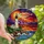 Coastal Living Enthusiasts' Tiffany Stained Glass Lighthouse Sunset Ocean Mosaic Deep Blue Red Orange Stained Glass Suncatcher - 1