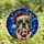 French Bulldog Lovers' Radiant Brindle Stained Glass Portrait: Santa Hat, Red Scarf, Blue Geometric Mosaic Stained Glass Suncatcher - 6KgNblMq6l