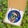 French Bulldog Lovers' Radiant Brindle Stained Glass Portrait: Santa Hat, Red Scarf, Blue Geometric Mosaic Stained Glass Suncatcher - afndfr8t52