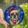 French Bulldog Lovers' Radiant Brindle Stained Glass Portrait: Santa Hat, Red Scarf, Blue Geometric Mosaic Stained Glass Suncatcher - d7PZ-gQ-Dv