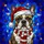 French Bulldog Lovers' Radiant Brindle Stained Glass Portrait: Santa Hat, Red Scarf, Blue Geometric Mosaic Stained Glass Suncatcher - 7