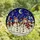 Holiday Enthusiasts' Cheerful Snowmen Tiffany Stained Glass Winter Village Deep Blue Gold Stained Glass Suncatcher - 4