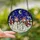 Holiday Enthusiasts' Cheerful Snowmen Tiffany Stained Glass Winter Village Deep Blue Gold Stained Glass Suncatcher - 2