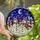 Holiday Enthusiasts' Cheerful Snowmen Tiffany Stained Glass Winter Village Deep Blue Gold Stained Glass Suncatcher - 1
