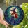 Fantasy Art Lovers' Stained Glass Mystical Witch with Fiery Orange Hair, Jewel Tone Night Sky Mosaic Stained Glass Suncatcher - 1