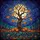 Fantasy Art Lovers' Mystical Tiffany Stained Glass Gnarled Tree, Jack-O-Lanterns, Luminous Moon, Blue Purple Orange Stained Glass Suncatcher - 7