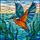 Nature Lovers' Vibrant Teal Orange Kingfisher Stained Glass Water Sky Mosaic Stained Glass Suncatcher - 7