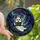 Halloween Enthusiasts' Whimsical Stained Glass Ghost BOO Ruby Horns Jewel Tone Night Sky Mosaic Stained Glass Suncatcher - 1