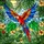 Nature Lovers' Tiffany Stained Glass Vibrant Red Orange Parrot Teal Blue Wings Lush Tropical Foliage Mosaic Stained Glass Suncatcher - 7