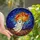 Whimsical Art Lovers' Tiffany Stained Glass Friendly Ghost Orange Umbrella Vibrant Blue Purple Mosaic Edge-to-Edge Design Stained Glass Suncatcher - 1