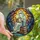 Book Lovers' Ethereal Ghost Reading Stained Glass Amber Moon Deep Blue Forest Mosaic Stained Glass Suncatcher - 1