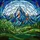 Nature Lovers' Vibrant Tiffany Stained Glass Mountain Landscape Mosaic, Deep Blue, Orange & Green Jewel Tones Stained Glass Suncatcher - 7