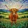 Highland Cow Lovers' Majestic Stained Glass Portrait Golden Orange Green Hills Intricate Mosaic Stained Glass Suncatcher - 7