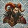 Fantasy Art Enthusiasts' Detailed Tiffany Stained Glass Satyr Bust Orange Horns Glowing Yellow Eyes Red Gold Armor Mosaic Stained Glass Suncatcher - 5