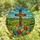 Devotional Art Admirers' Tiffany Stained Glass Cross, Jewel Tone Easter Egg Landscape Stained Glass Suncatcher - Cf0PKa_vCt