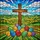 Devotional Art Admirers' Tiffany Stained Glass Cross, Jewel Tone Easter Egg Landscape Stained Glass Suncatcher - 7
