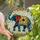 Art Collectors' Majestic Stained Glass Elephant & Vibrant Floral Garland in Teal, Gold, Red Stained Glass Suncatcher - nHZrIYUcil