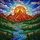 Outdoor Enthusiasts' Jewel Tone Stained Glass Mountain Forest River Radiant Sun Mosaic Stained Glass Suncatcher - 7