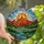 Outdoor Enthusiasts' Jewel Tone Stained Glass Mountain Forest River Radiant Sun Mosaic Stained Glass Suncatcher - 1