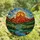 Outdoor Enthusiasts' Jewel Tone Stained Glass Mountain Forest River Radiant Sun Mosaic Stained Glass Suncatcher - 4