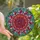 Art Lovers' Tiffany Stained Glass Dahlia Jewel Tone Purple Orange Fuchsia Aqua Botanical Mosaic Stained Glass Suncatcher - 1