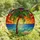 Tropical Art Lovers' Emerald Cerulean Stained Glass Palm Tree Mosaic Beach Sunset Stained Glass Suncatcher - 1