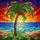 Tropical Art Lovers' Emerald Cerulean Stained Glass Palm Tree Mosaic Beach Sunset Stained Glass Suncatcher - 7