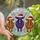 Highland Cow Lovers' Jewel Tone Stained Glass Purple Orange Cow Trio Festive Winter Mosaic Stained Glass Suncatcher - 1