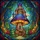 Fantasy Art Lovers' Whimsical Tiffany Style Stained Glass Mushroom Castle Jewel Tone Forest Stained Glass Suncatcher - 7