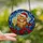 Cat Lovers' Whimsical Stained Glass Orange Tabby Cat Santa Hat Poinsettia Night Sky Mosaic Pattern Stained Glass Suncatcher - 3