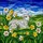 Nature Lovers' Tiffany Stained Glass Fluffy White Lamb Golden Daffodil Green Meadow Mosaic Sky Stained Glass Suncatcher - 7