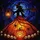 Witchy Aesthetic Admirers High Contrast Stained Glass Witch Silhouette Jack-o'-lantern Skulls Mystical Night Sky Glowing Orange Amber Red Stained Glass Suncatcher - 7