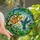 Stained Glass Art Fans' Iridescent Blue Green Hummingbird Artwork, Tiffany Style Orange Flowers, Vibrant Edge-to-Edge Stained Glass Suncatcher - 1