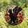 Cat Lovers' Ornate Tiffany Stained Glass Black Winged Cat Red Poppies Golden Amber Floral Mosaic Stained Glass Suncatcher - 4