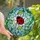 Stained Glass Art Fans' Vibrant Ruby Red Ladybug Tiffany Mosaic with Emerald Leaves & Sky Blue Botanicals Stained Glass Suncatcher - 1