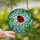 Stained Glass Art Fans' Vibrant Ruby Red Ladybug Tiffany Mosaic with Emerald Leaves & Sky Blue Botanicals Stained Glass Suncatcher - 2