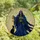 Fantasy Art Lovers' Mystical Stained Glass Guardian, Deep Blue Robe, Golden Lantern, Black Cat Moon Stained Glass Suncatcher - F648zDM9BJ