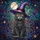 Witchy Cat Lovers' Tiffany Style Iridescent Stained Glass Gray Cat Purple Witch Hat Golden Moon Mystical Night Sky Mosaic Stained Glass Suncatcher - 7