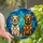 Dog Lovers' Radiant Tiffany Stained Glass Mosaic Two Expressive Dogs Vibrant Blue Orange Golden Brown Jewel Tones Stained Glass Suncatcher - 1