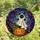 Halloween Cat Lovers' Whimsical Ghost Cat Pumpkin Tiffany Stained Glass Art Mosaic Vibrant Orange Emerald Green Stained Glass Suncatcher - 4