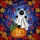 Halloween Cat Lovers' Whimsical Ghost Cat Pumpkin Tiffany Stained Glass Art Mosaic Vibrant Orange Emerald Green Stained Glass Suncatcher - 7