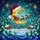 Holiday Art Enthusiasts' Tiffany Stained Glass Santa Moon Sleigh Snowy Village Jewel Tone Indigo Teal Crimson Gold Mosaic Stained Glass Suncatcher - 7