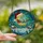 Holiday Art Enthusiasts' Tiffany Stained Glass Santa Moon Sleigh Snowy Village Jewel Tone Indigo Teal Crimson Gold Mosaic Stained Glass Suncatcher - 2