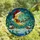 Holiday Art Enthusiasts' Tiffany Stained Glass Santa Moon Sleigh Snowy Village Jewel Tone Indigo Teal Crimson Gold Mosaic Stained Glass Suncatcher - 4