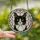 Cat Lovers' Stained Glass Tuxedo Cat Portrait Bright Green Eyes Iridescent Pink Gray Mosaic Stained Glass Suncatcher - 2
