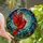 Nature Lovers' Fiery Red Cardinal Mid-Flight Tiffany Stained Glass Orange Gold Botanical Mosaic Stained Glass Suncatcher - 1