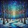 Nature Lovers' Stained Glass Winter Forest, Golden Fairy Lights, Starry Night Mosaic, Teal Blue Gold Tiffany Style Art Stained Glass Suncatcher - 7