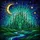 Fantasy Art Enthusiasts' Stained Glass Emerald City Skyline Golden Moon Deep Blue Green Jewel Tone Mosaic Stained Glass Suncatcher - 7
